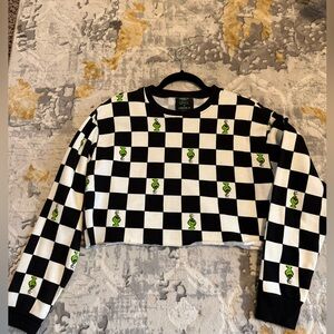 Checkered Crop Sweater with the grinch Design